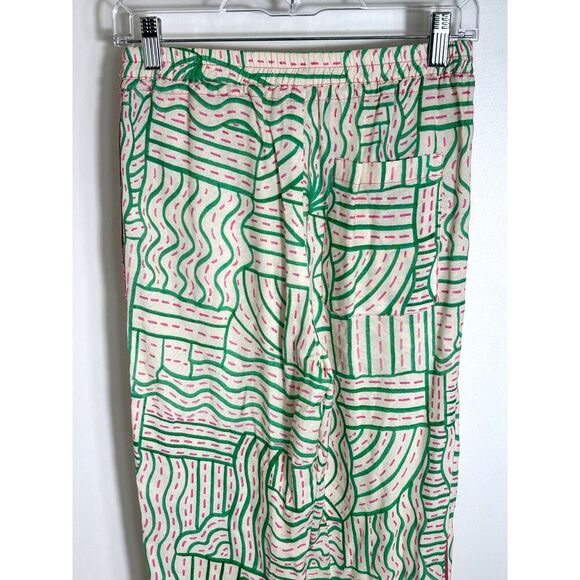 Zara Linen Blend Graffiti Print Pant Cream Green Pink Jogger Pajama Trouser XS - Picture 8 of 8